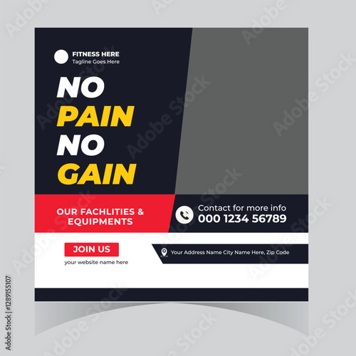 Gym and fitness bodybuilding sport athletic social media post design and web banner square flyer