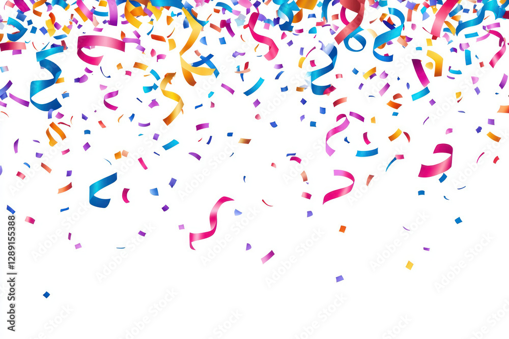 PNG Colorful confetti and ribbons falling background illustration celebration.