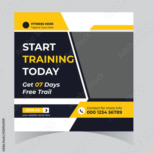 Gym and fitness bodybuilding sport athletic social media post design and web banner square flyer