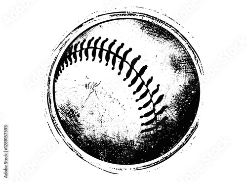 Baseball ball vector illustration, retro stencil stamp, distressed grunge texture, isolated on transparent background, vintage baseball emblem, old-school sports graphic