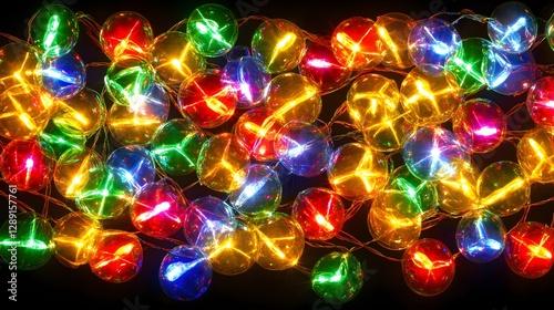 Vivid Multicolored String Lights Creating a Festive Atmosphere Against a Dark Background