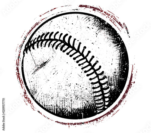 Retro baseball ball vector, distressed stencil illustration, grunge texture stamp, transparent background, vintage sports logo, classic baseball insignia, old-style baseball mark