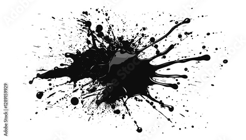 Vector ink splash isolated on white or transparent PNG, artistic splatter, grunge paint stain, abstract blot, watercolor drop, messy brush stroke, liquid drip, creative ink blotch