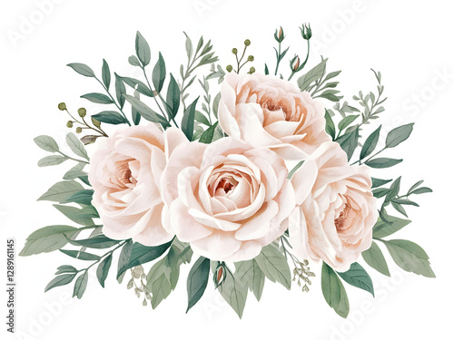 Delicate Pastel Rose Bouquet Design for Wedding Invitations