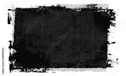 Black grunge vector rectangle background made from paint roller marks, isolated on transparent backdrop, abstract ink texture, rough edges, distressed frame, artistic brush stroke