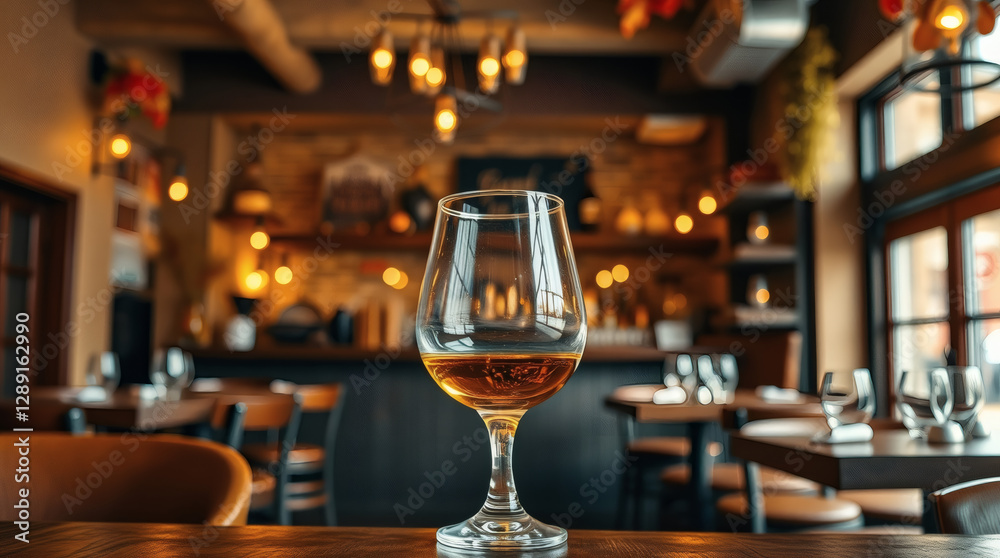 Fototapeta premium Elegant Glass of Whiskey in a Cozy Bar