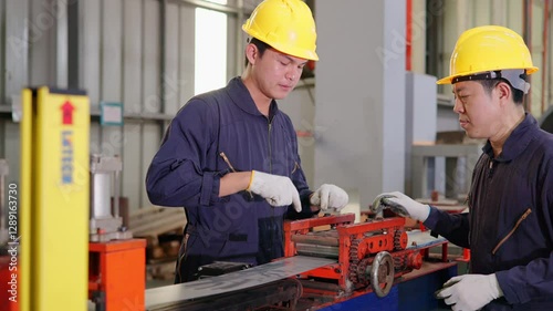 Engineers Overseeing Metal Sheet Production in Factory