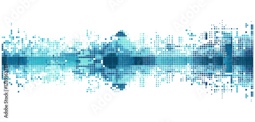 Equalizer wave, vector blue square pixel art, isolated on white or transparent PNG, digital sound, abstract waveform, modern design, frequency spectrum, pixelated pattern