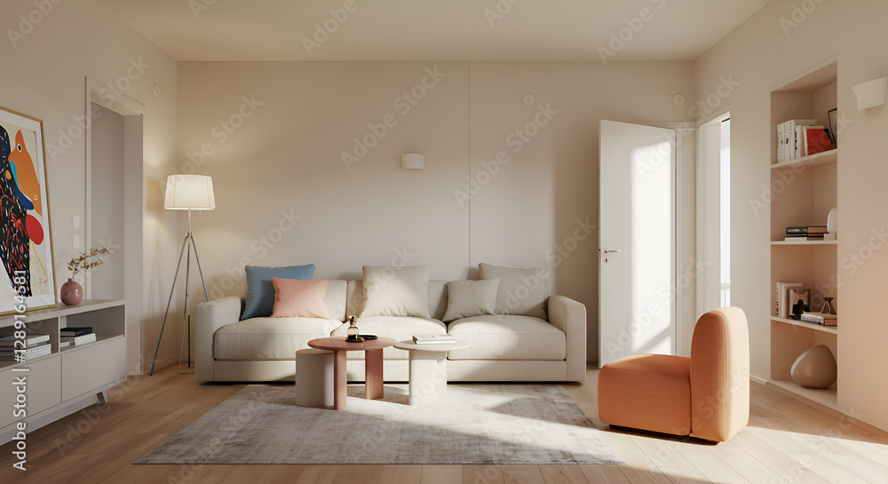 Cozy Neutral Living Room with Open Door Concept Cozy Neutral Living Room with Open Door Concept