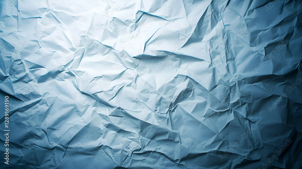 Fototapeta premium Crumpled White Paper Texture With Blue Hues