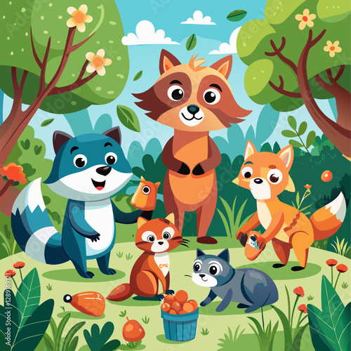 Happy Animals Enjoying a Sunny Day in the Forest

