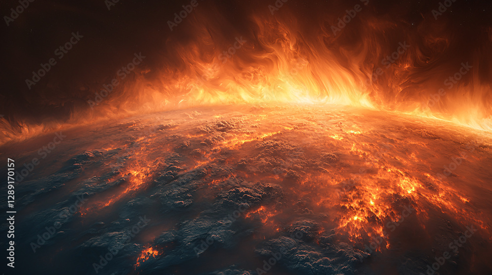 Fototapeta premium Fiery Sun Over a Planet