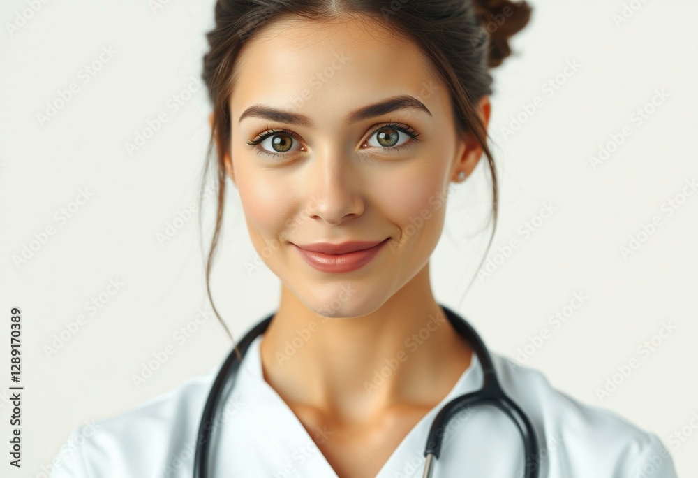 Female nurse portrait with kind face and neutral background Female nurse portrait with kind face and neutral background