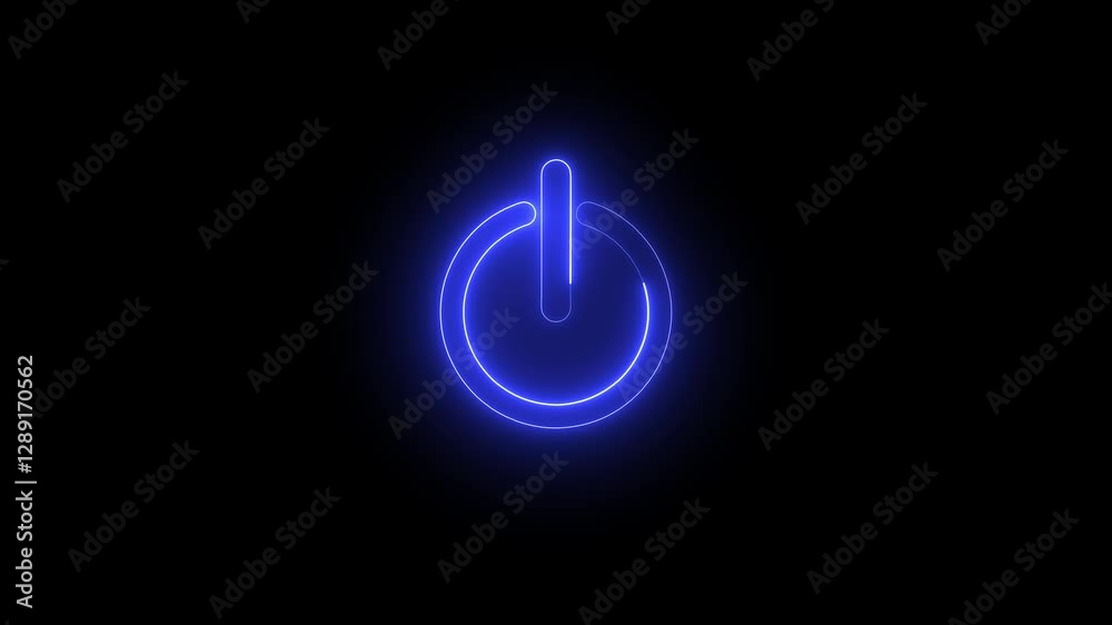 Neon glowing power button icon animation on black background, power off and on button. Neon glowing power button icon animation on black background, power off and on button.