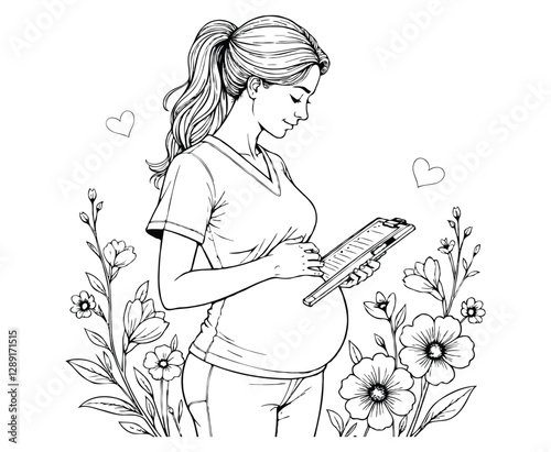 Pregnant Nurse in Scrubs coloring page
