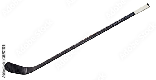 Black wooden hockey stick isolated on transparent background 