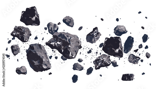 Asteroid belt vector, isolated dark meteor, space debris, cosmic body, celestial rock, outer space design, astronomy elements, galactic object, planetary ring, space exploration