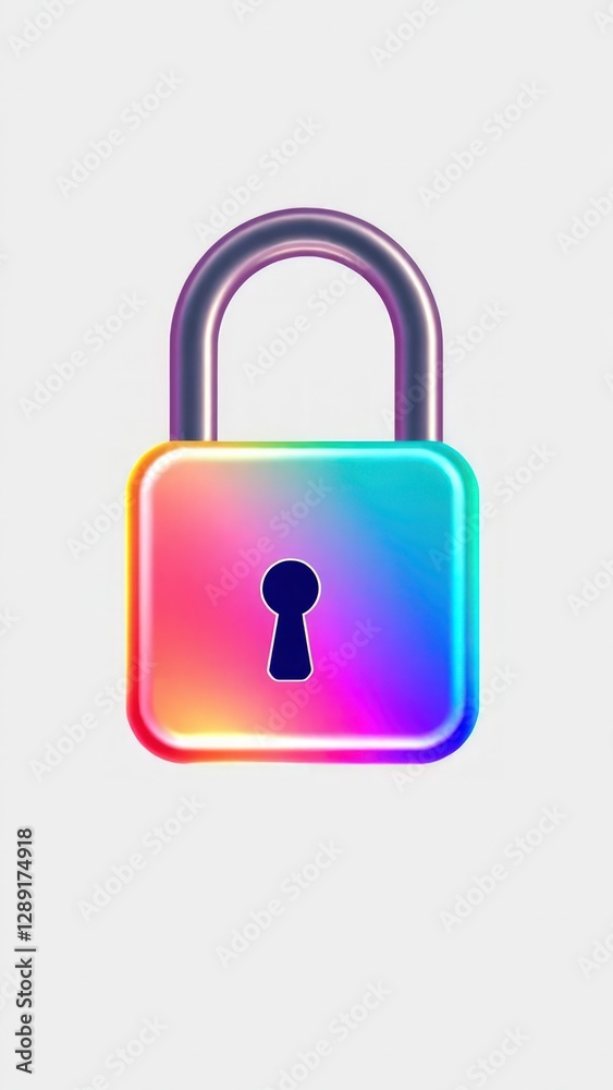 Iridescent 3D Lock Icon in Gradient Colors. Perfect for Security and Privacy Symbols in Digital Interfaces. Perfect Any Project.