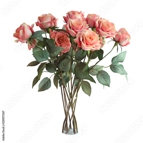 Pink roses in a clear glass vase a beautiful bouquet of flowers, photo