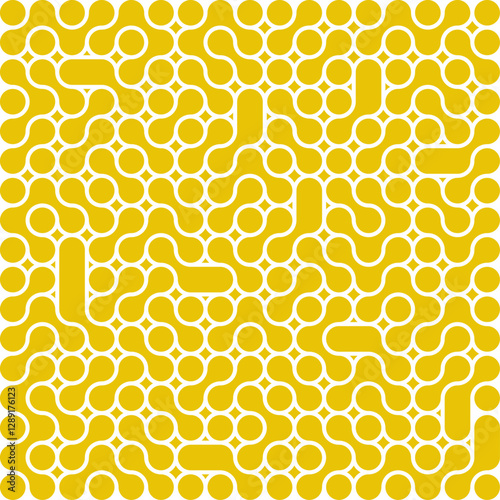 Seamless fractal halftone circles pattern. Truchet curved tiled background. Geometric irregular backdrop