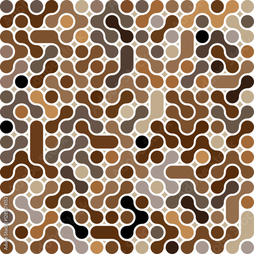 Seamless fractal halftone circles pattern. Truchet curved tiled background. Geometric irregular backdrop
