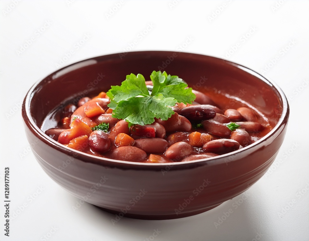Fotografía de estudio profesional de un plato de estofado de alubias Rojas con su guarnición, de fondo blanco, 4k, ultra realista. Fotografía de estudio profesional de un plato de estofado de alubias Rojas con su guarnición, de fondo blanco, 4k, ultra realista.