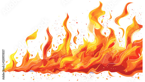 Burning flames and sparks, fire vector illustration, blazing inferno, hot fire embers, glowing flame texture, realistic fire background, flame burst, fiery heat, raging firestorm