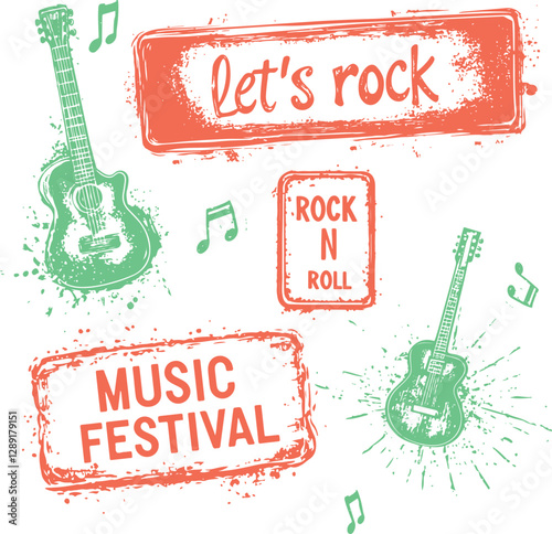 Music festival rubber grunge stamps