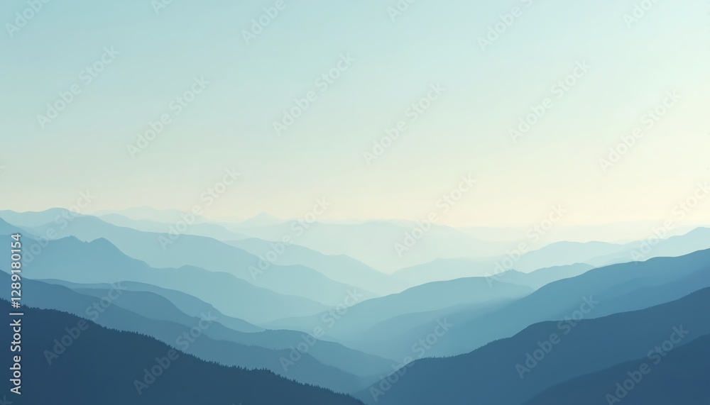 Blue mountain range with layers of hills under clear sky. Nature landscape of mountain valley with forest in background. Serene travel scenery, peaceful wild environment, fresh air and calm. Blue mountain range with layers of hills under clear sky. Nature landscape of mountain valley with forest in background. Serene travel scenery, peaceful wild environment, fresh air and calm.