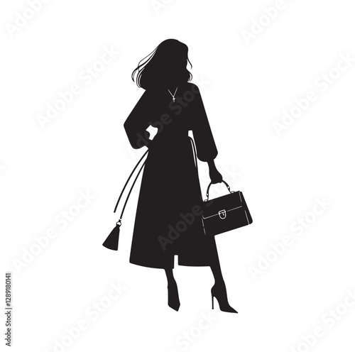 women with hand bag silhouette vector illustration