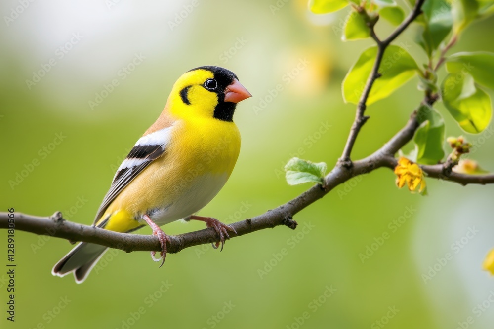 Goldfinch Amidst Nature: A Vibrant Bird Perched on a Tree Branch in the Wild Goldfinch Amidst Nature: A Vibrant Bird Perched on a Tree Branch in the Wild