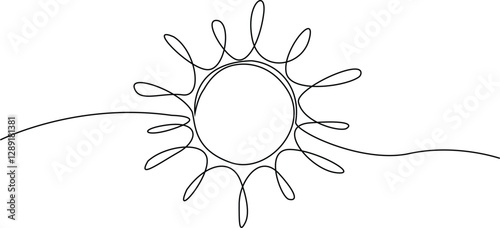 Sun art Summer sun continuous line, sun contour line sign line art illustration, Hand drawn outline of the sun.