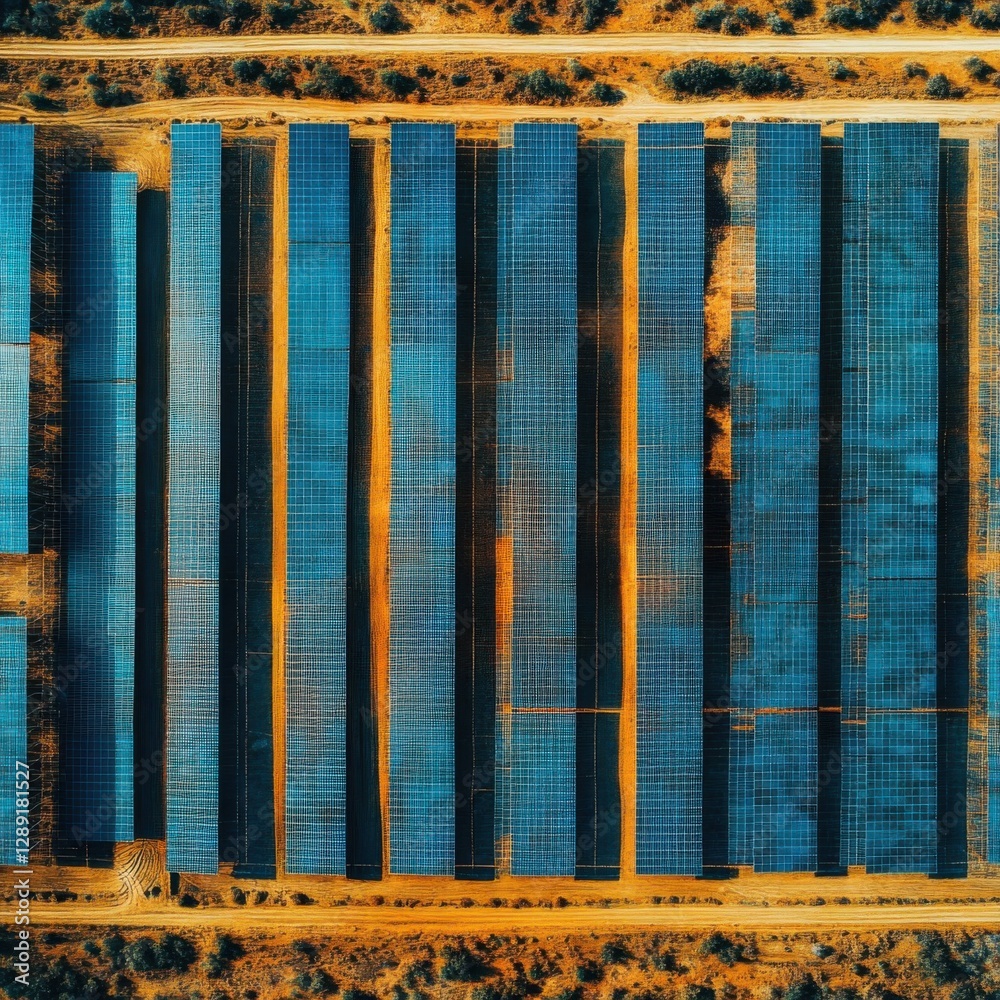 Obraz premium Aerial View of Solar Panels in a Desert Landscape Under Clear Sky