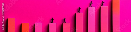 Business Growth Chart Figures Climbing Pink Bar Graph, Success Concept