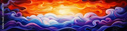 Abstract Waves Painting, Ocean Art, Colorful Swirls, Modern Design