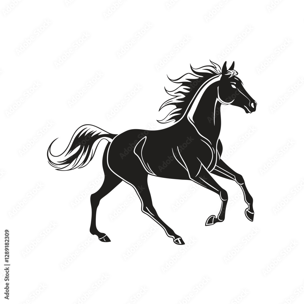 A silhouette of a running horse vector art A silhouette of a running horse vector art