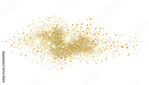 Golden glitter cloud vector, glowing bokeh and glitter effect with bright dust particles, star cloud with glare and shine for holiday and advertising design, magic sparkle