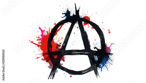 Graffiti-style anarchy symbol vector with spray paint effect, isolated on transparent background, rebellious sign, urban street art, protest emblem, punk design, grunge