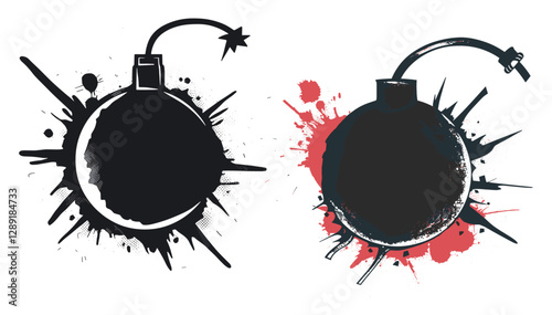 Bomb symbol graffiti-style stencil vector with spray paint effect, isolated on transparent background, urban street art, explosion icon, ink splatter, underground, grunge