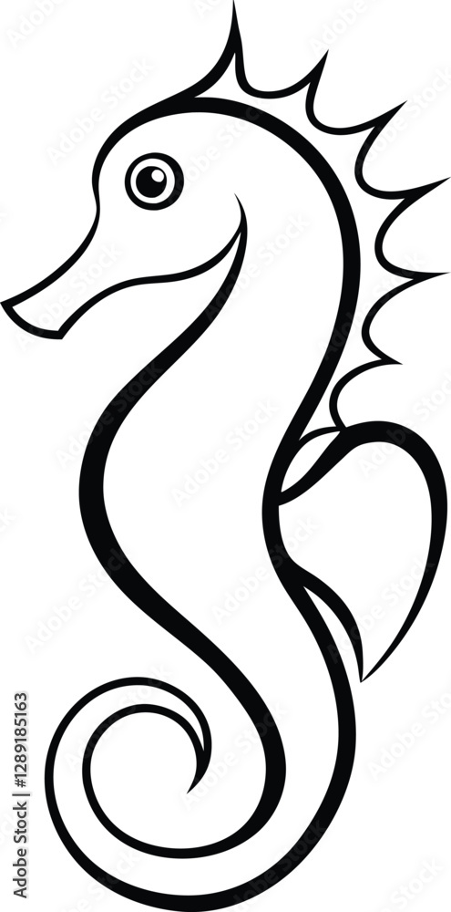 Obraz premium Seahorse with swirled tail silhouette illustration 