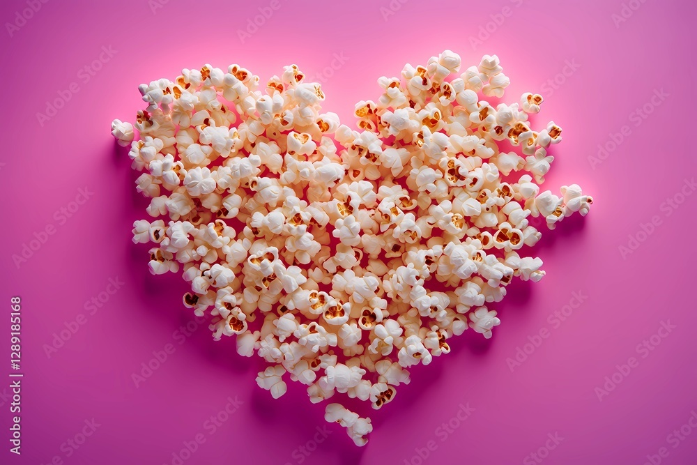 Fototapeta premium Scattered popcorn kernels isolated on a clean backdrop, providing a detailed close-up of a crunchy movie snack, ideal for food advertisements, book illustration style