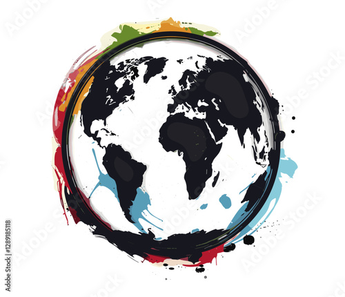 Stencil graffiti-style Earth globe vector with spray paint effect, isolated on transparent background, urban art, grunge style, world illustration, aerosol texture, artistic