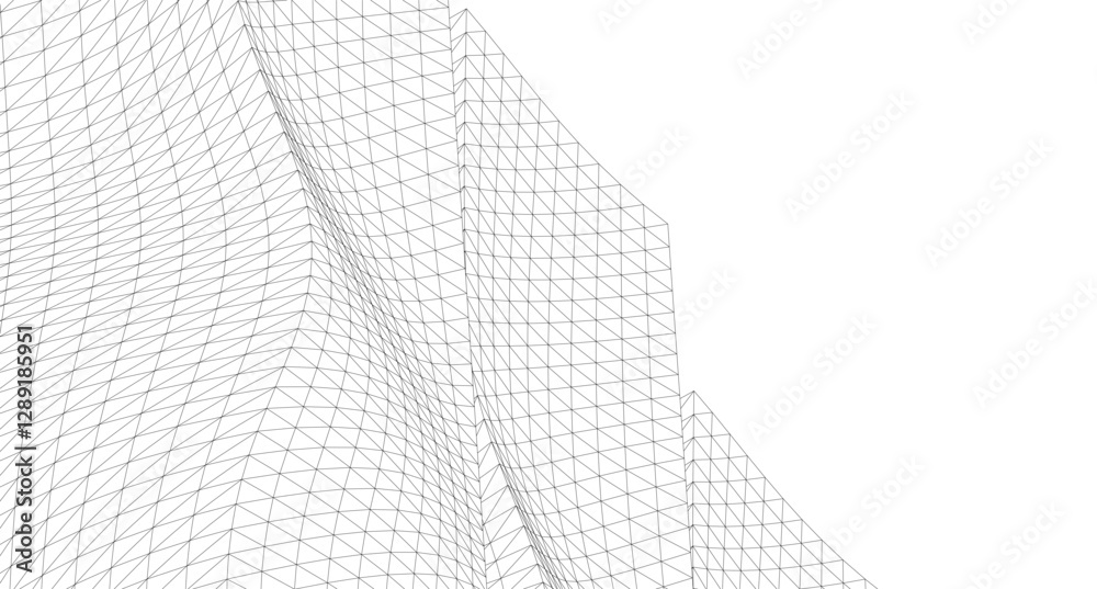 Abstract Geometric Architecture. Futuristic Minimalist Structures with Wireframe and Mesh Abstract Geometric Architecture. Futuristic Minimalist Structures with Wireframe and Mesh