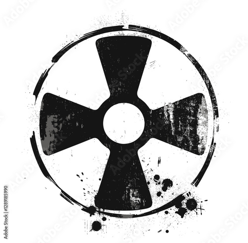 Graffiti-style radioactive symbol vector, stencil with spray paint effect, isolated on transparent background, urban street art, toxic hazard icon, nuclear warning sign