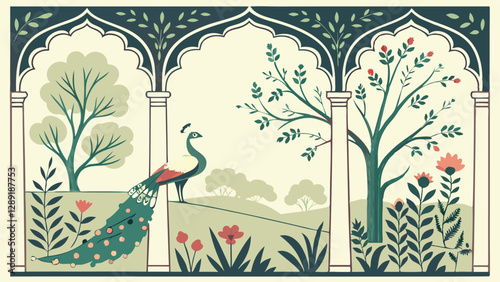 mughal garden arch peacock plant botanical land