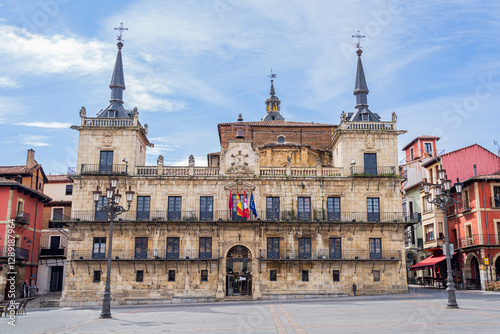 Facade of the old Town Hall of León in the main square. Spain.