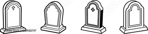 Ser of headstone outline vector illustration
