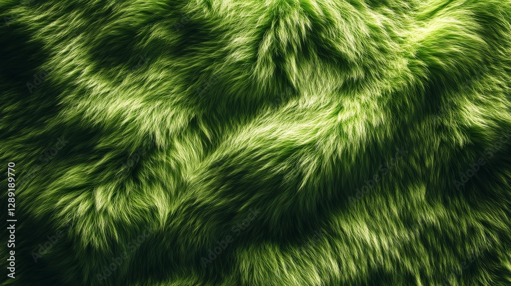 Soft green fur texture illuminated with light, creating a lush and plush feeling. Nature and comfort concept.