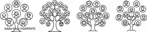 A Set of family tree Line Art - Vector Illustration