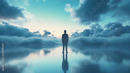 Transformative personal development journey serene cloudscape motivational coaching inspirational environment reflective viewpoint
